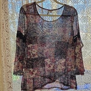 Chic Floral Patchwork Sheer Blouse